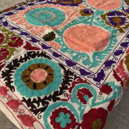 Hand-Embroidered Cotton Suzani Quilt - Colorful Folk Textile, Artisan-Made Boho Home D??cor Throw - thumbnail 3