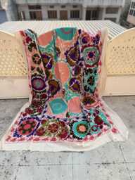 Hand-Embroidered Cotton Suzani Quilt - Colorful Folk Textile, Artisan-Made Boho Home D??cor Throw