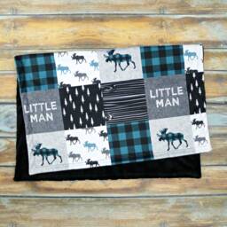 Moose Minky Baby Blanket - Teal Buffalo Plaid Faux Quilt Little Man Lumberjack Unisex - thumbnail 2
