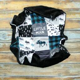 Moose Minky Baby Blanket - Teal Buffalo Plaid Faux Quilt Little Man Lumberjack Unisex - thumbnail 3