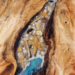 Sea Table - Coffee Made Of Linden Wood Epoxy Resin River Sfatisch For Display - thumbnail 3