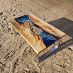 Sea Table - Coffee Made Of Linden Wood Epoxy Resin River Sfatisch For Display - thumbnail 2