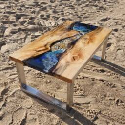 Sea Table - Coffee Made Of Linden Wood Epoxy Resin River Sfatisch For Display - thumbnail 1