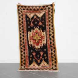 Vintage Berber Wool Rug Black Moroccan Star Rug, Boho Runner - 200x100 cm - thumbnail 1