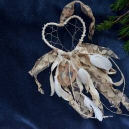 Boho Heart Dream Catcher Handmade Sweet Feather Wall Decor - 10 cm - thumbnail 2
