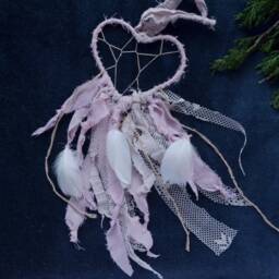 Boho Heart Dream Catcher Handmade Sweet Feather Wall Decor - 10 cm - thumbnail 4