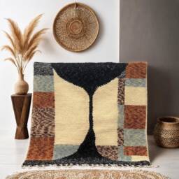 Handmade Berber Wool Rug Bohemian Geometric Beni Ourain Carpet - thumbnail 1