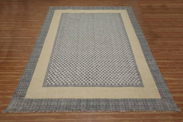 Black Beige Geometric Rug, Extra Large Handmade Cotton Indian Dhurrie - image 1