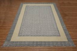 Black Beige Geometric Rug, Extra Large Handmade Cotton Indian Dhurrie - thumbnail 1