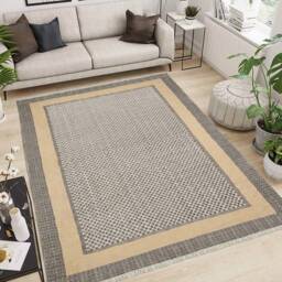 Black Beige Geometric Rug, Extra Large Handmade Cotton Indian Dhurrie - thumbnail 2