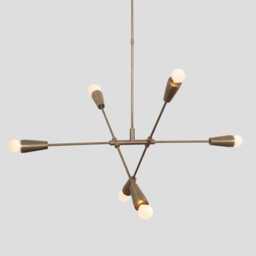 Mid-Century Modern Brass Finish Six-Arm Sputnik Chandelier - Stylish Bedroom Lighting Fixture Contemporary Ceiling Light - thumbnail 2