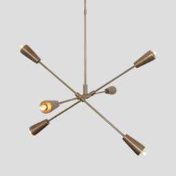 Mid-Century Modern Brass Finish Six-Arm Sputnik Chandelier - Stylish Bedroom Lighting Fixture Contemporary Ceiling Light - thumbnail 1