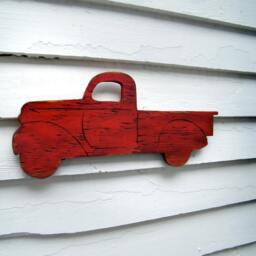 Truck Wall Art Red Decor Kids Boys Room Sign Pickup Retro Wooden - thumbnail 3