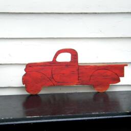Truck Wall Art Red Decor Kids Boys Room Sign Pickup Retro Wooden - thumbnail 2