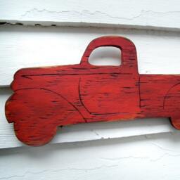 Truck Wall Art Red Decor Kids Boys Room Sign Pickup Retro Wooden - thumbnail 1