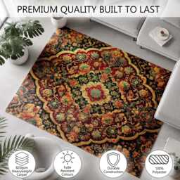 Burgundy Teal Ornate Floral Medallion Rug Non-Slip Soft Area Carpet Bedroom Living Room Hallway Mat Decor - Made in UK - thumbnail 3