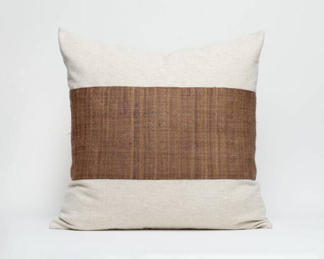 Hill Tribe Hemp Pillow Cover - Brown Striped Rustic Cushion, 20x20 - image 1