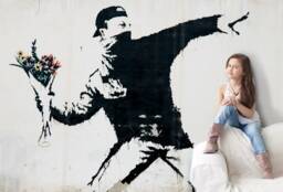 3D Banksy Graffiti Wallpaper, Bouquet Wall Decal, Peel & Stick - thumbnail 1