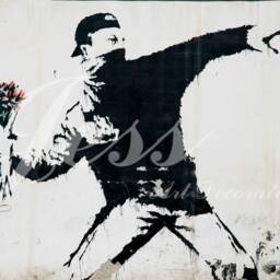 3D Banksy Graffiti Wallpaper, Bouquet Wall Decal, Peel & Stick - thumbnail 3