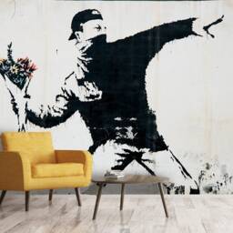 3D Banksy Graffiti Wallpaper, Bouquet Wall Decal, Peel & Stick - thumbnail 2