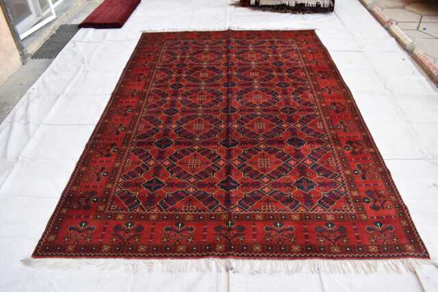 Handwoven Wool Bukhara Rug 9.9 X 6.6, Afghan Red Geometric Design - image 1