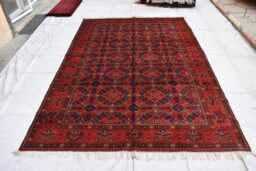 Handwoven Wool Bukhara Rug 9.9 X 6.6, Afghan Red Geometric Design - thumbnail 1