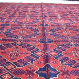 Handwoven Wool Bukhara Rug 9.9 X 6.6, Afghan Red Geometric Design - thumbnail 2