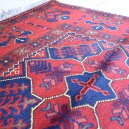 Handwoven Wool Bukhara Rug 9.9 X 6.6, Afghan Red Geometric Design - thumbnail 4