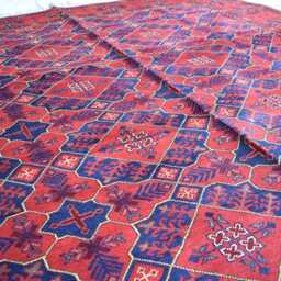 Handwoven Wool Bukhara Rug 9.9 X 6.6, Afghan Red Geometric Design - thumbnail 3