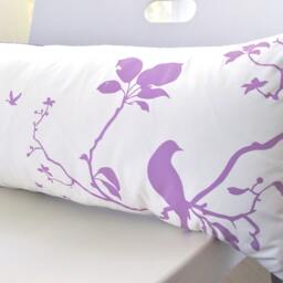 Lavender Bird Print Pillow Off White Cotton Rectangle Throw Pillow - thumbnail 2