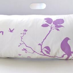 Lavender Bird Print Pillow Off White Cotton Rectangle Throw Pillow - thumbnail 3