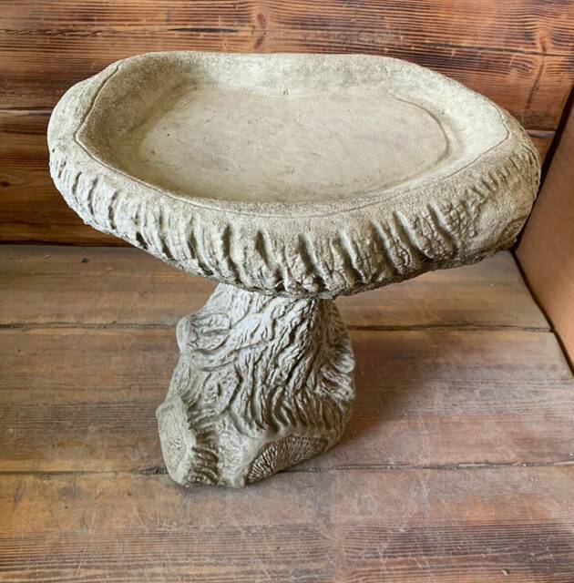 Stone Garden Log Style Leaf Vine Detailed Bird Bath Statue Ornament - image 1