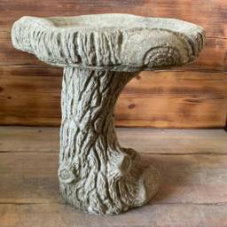 Stone Garden Log Style Leaf Vine Detailed Bird Bath Statue Ornament - thumbnail 2