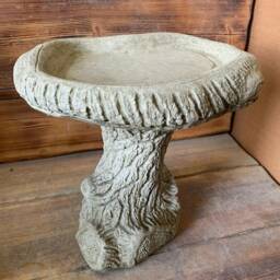 Stone Garden Log Style Leaf Vine Detailed Bird Bath Statue Ornament - thumbnail 4
