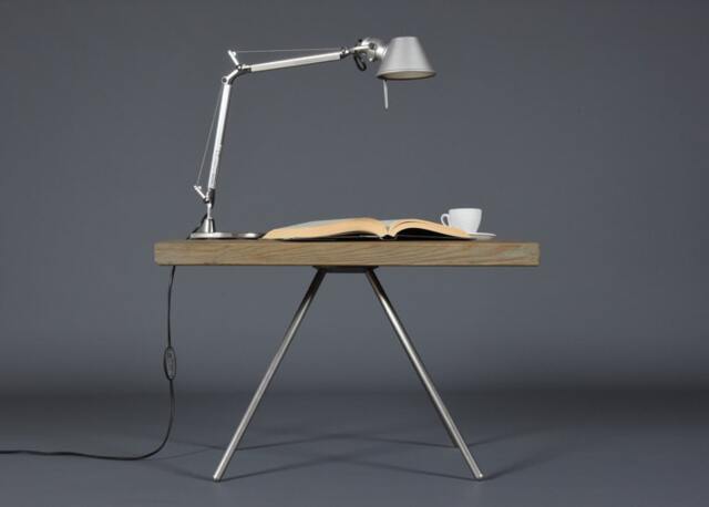 Nightstand in Solid Wood Reclaimed Shabby Chic Mid Century Style & Legs Stainless Steel/Reclaimed Bedside Table - image 1