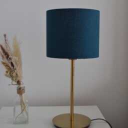 Round Blue Linen Lampshade, Petrol Fabric Table Lamp, Pendant Light, Light Fixture, Lampshade - thumbnail 2