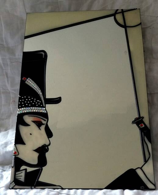 Art Deco Inspired Mirror Design. A Hand Painted Original Design 30 X 50 cm in Enamel, Lead & Embelishments With A Protective Resin Finish - image 1