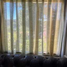 Antique Scottish Madras Lace Curtain Panel Greek Key Jacobean Design - 66x42 - thumbnail 2