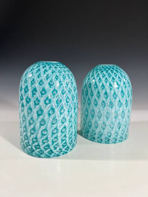 Hand-Blown Aqua Pineapple Glass Pendant Light - John Gibbons Custom Lighting - image 1