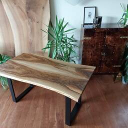 Custom Walnut Table, Aluminum Square Legs, Black Matt, Customisable, Live Edge Slab, Home Office, Desk, Dining Table, Accent, Unique, Art Brut - thumbnail 2