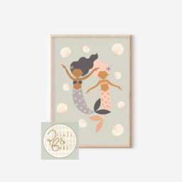 Bright Pastel Ocean, Mermaid & Shell Themed Prints For A Nursery, Little Girls Room Or Playroom. - Prints Only, Unframed - thumbnail 3