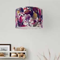White Tropical Flowers Print Velvet Lampshade 25cm 30cm 35cm 40cm 45cm - Drum Lamp Shade Handmade Home Decor Ceiling Bright Floral - thumbnail 2