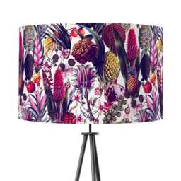 White Tropical Flowers Print Velvet Lampshade 25cm 30cm 35cm 40cm 45cm - Drum Lamp Shade Handmade Home Decor Ceiling Bright Floral
