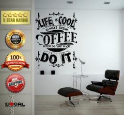 Life Is Cool Always Drink Coffee Do It Quote Quotation Wall Decal Vinyl Sticker Mural Room Decor L1755 - thumbnail 1