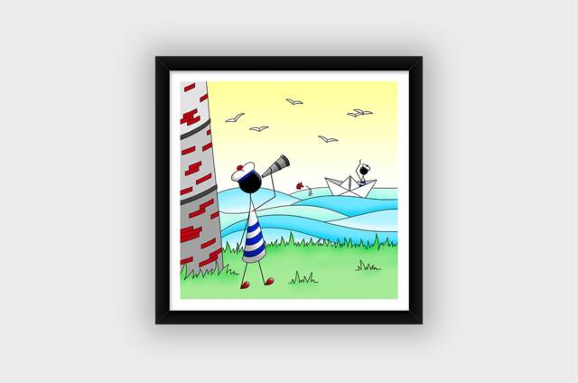 Original Drawing Sailor Boat Origami Lighthouse Decoration Boy Baby Birth Gift Square - image 1