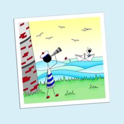 Original Drawing Sailor Boat Origami Lighthouse Decoration Boy Baby Birth Gift Square - thumbnail 2