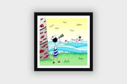Original Drawing Sailor Boat Origami Lighthouse Decoration Boy Baby Birth Gift Square - thumbnail 1