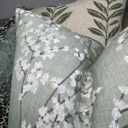 Handmade Floral Embroidered Cushion Cover in John Lewis Everdene Duck Egg Fabric - thumbnail 3