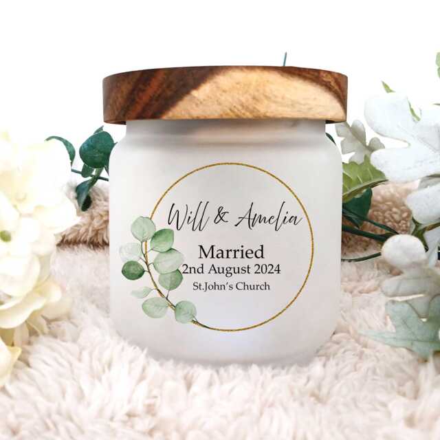 Personalised Wedding Candle Jar Frosted Glass Anniversary Keepsake - image 1