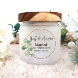 Personalised Wedding Candle Jar Frosted Glass Anniversary Keepsake - thumbnail 1